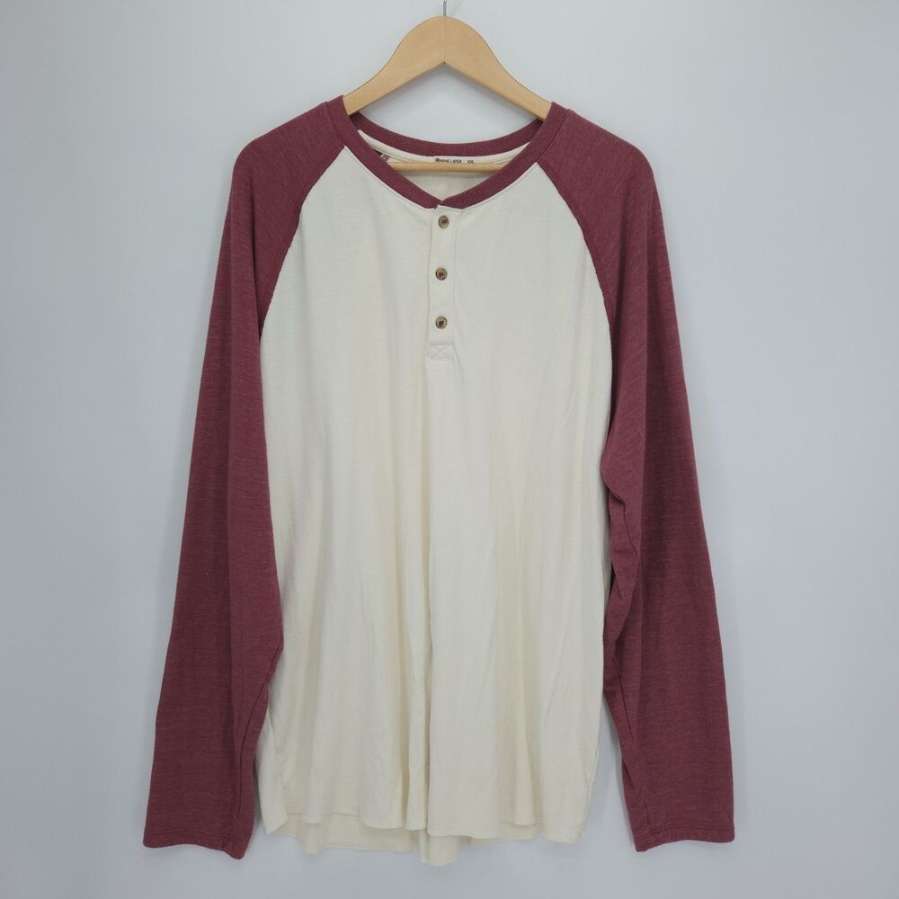 Marine Layer Mens  Long Sleeve Baseball Henley Shirt Size XXL